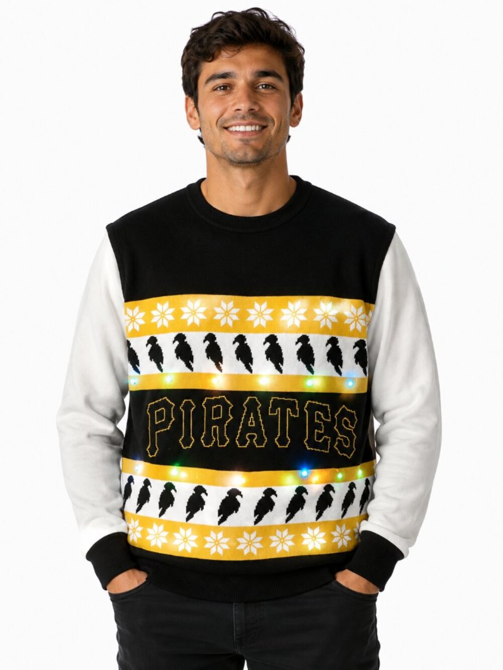 Pittsburgh Pirates LIGHT UP Ugly Christmas Holiday Sweater Medium